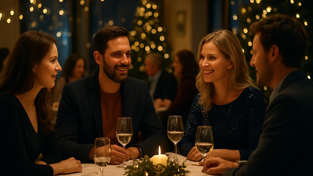 Gruppo di adulti in contesto conviviale per Capodanno