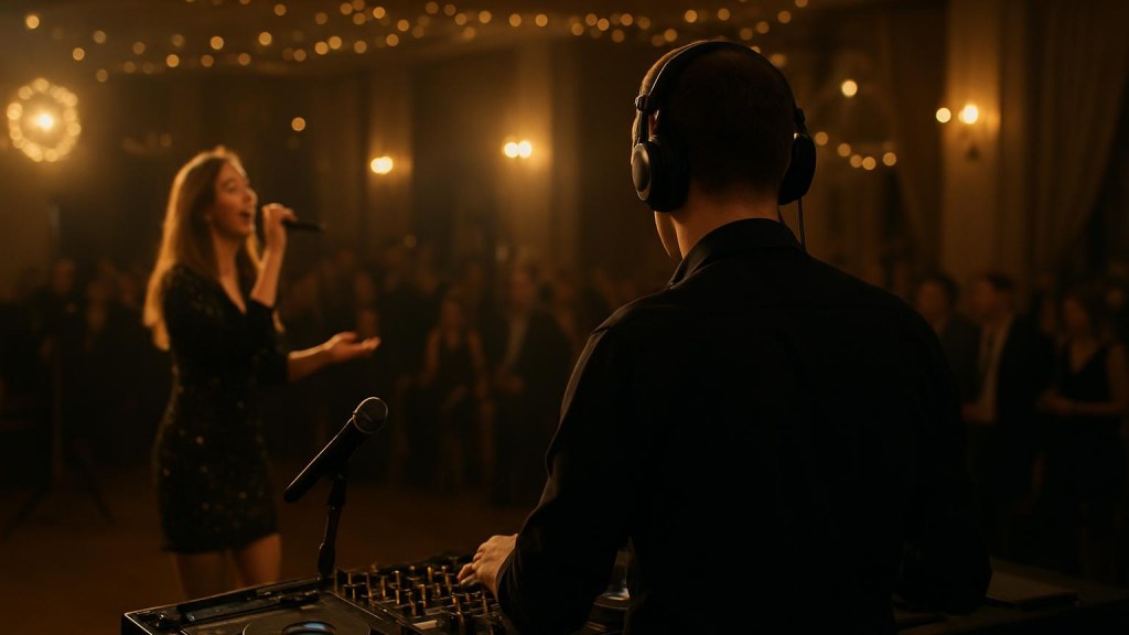 DJ o cantante in una sala eventi per Capodanno